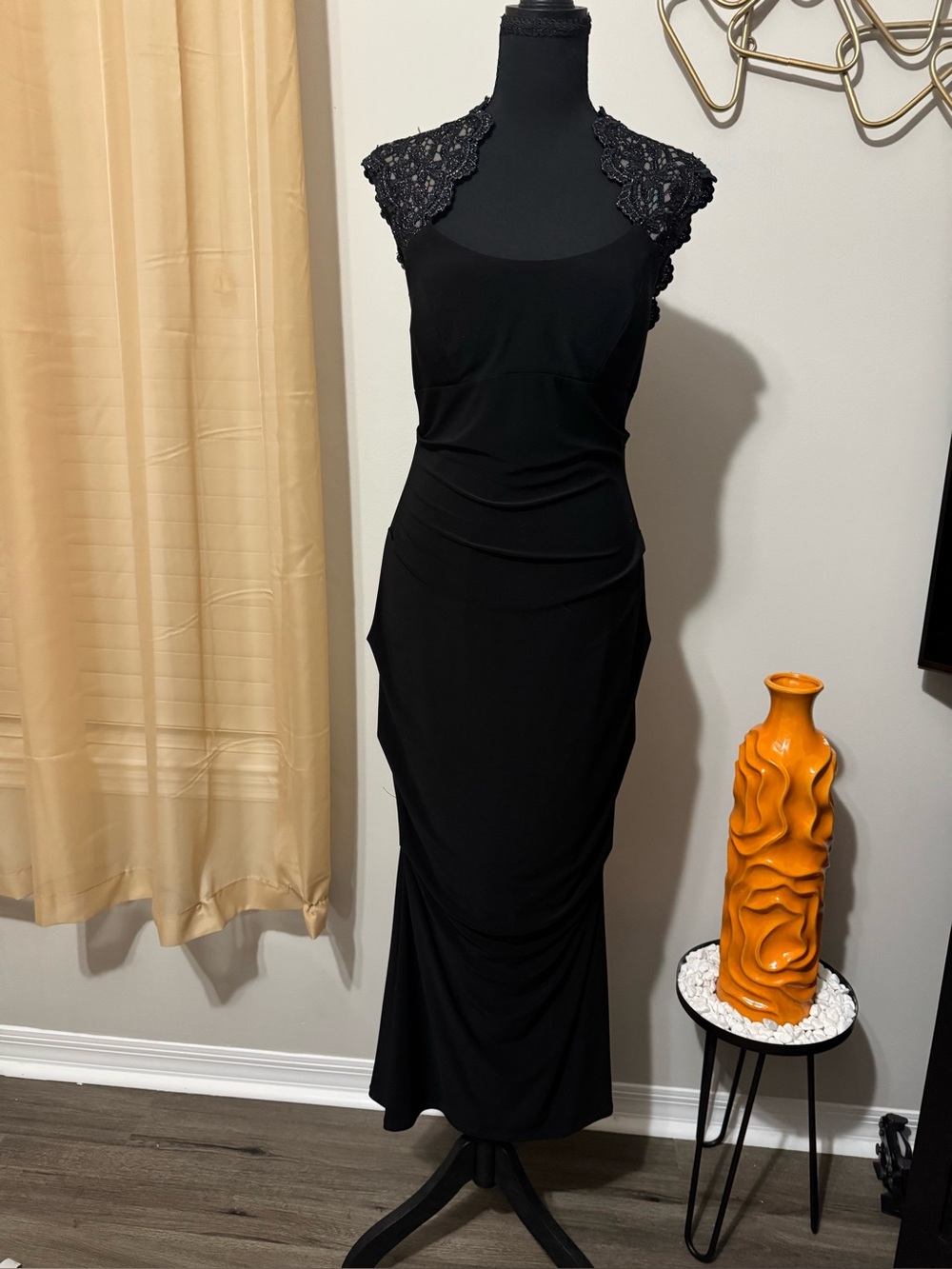 Cache Black Lace Shoulder Maxi Dress